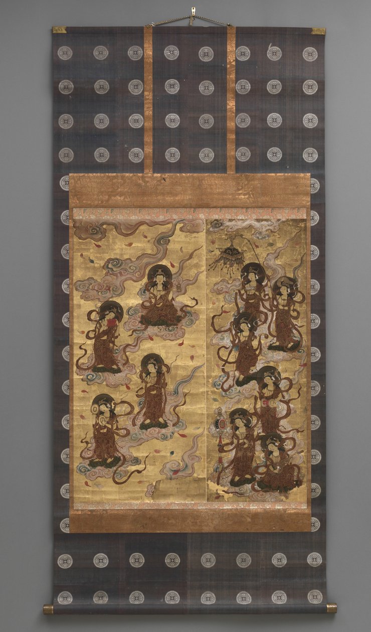 Pintura mural: Descenso de veinticinco bodhisattvas (asistentes de la tríada Amitabha), siglo XVIII de Japanese School