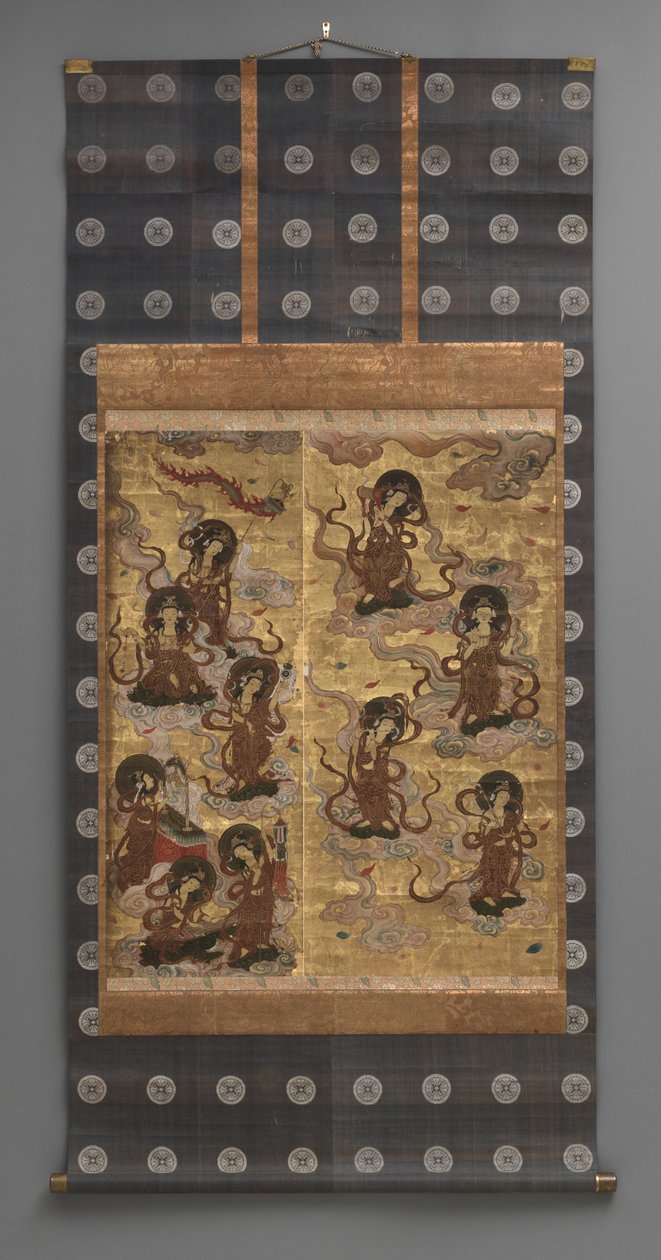 Pintura mural: Descenso de veinticinco bodhisattvas (asistentes de la tríada Amitabha), siglo XVIII de Japanese School