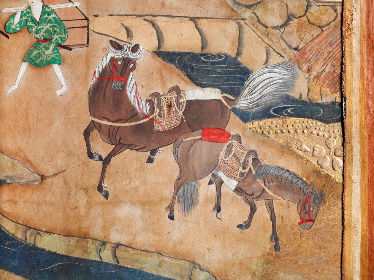 Osakazu Byobu - Biombo japonés de ocho paneles (pintura) de Japanese School
