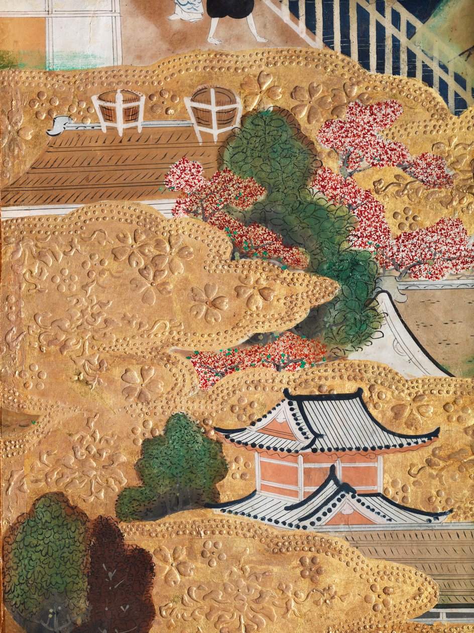Osakazu Byobu - Biombo japonés de ocho paneles (pintura) de Japanese School