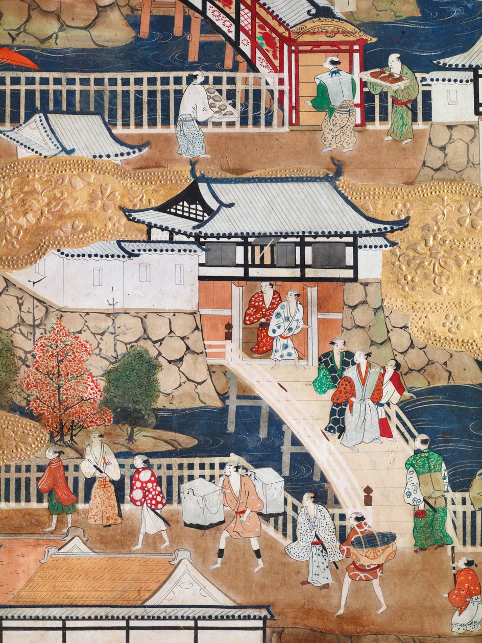 Osakazu Byobu - Biombo japonés de ocho paneles (pintura) de Japanese School