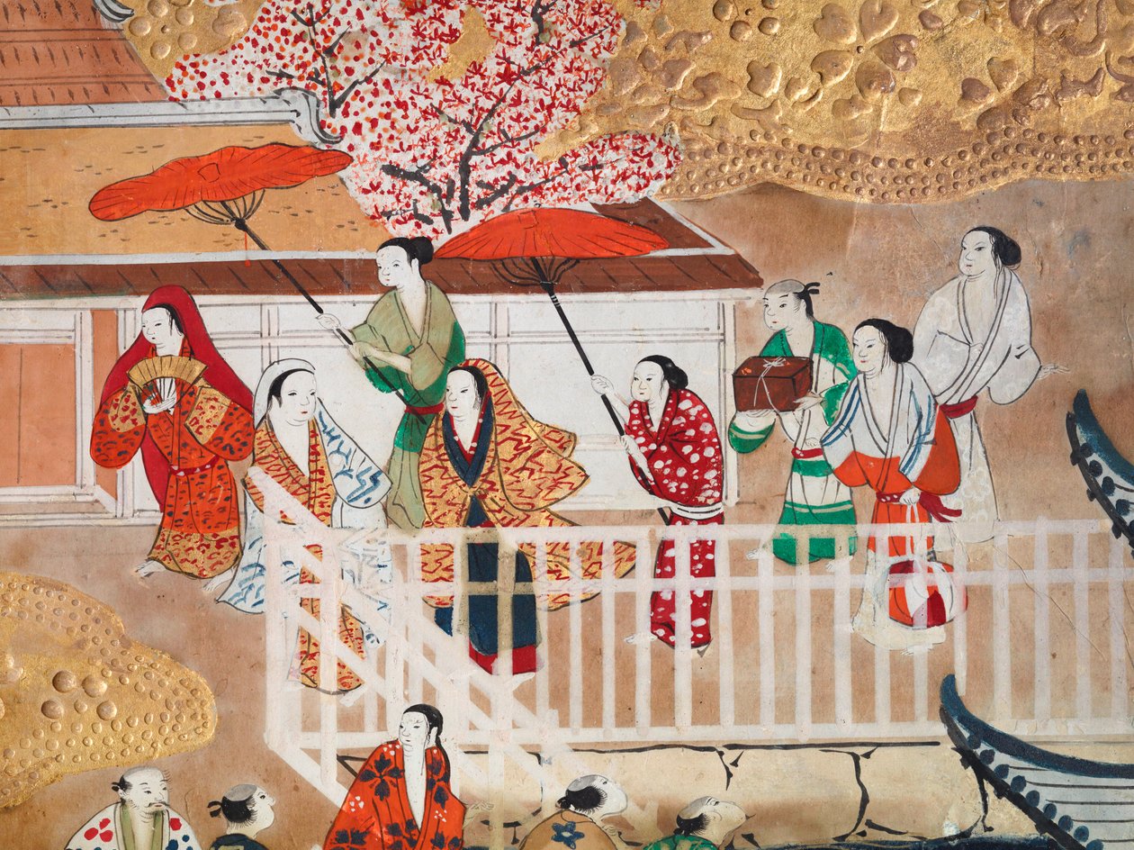 Osakazu Byobu - Biombo japonés de ocho paneles (pintura) de Japanese School