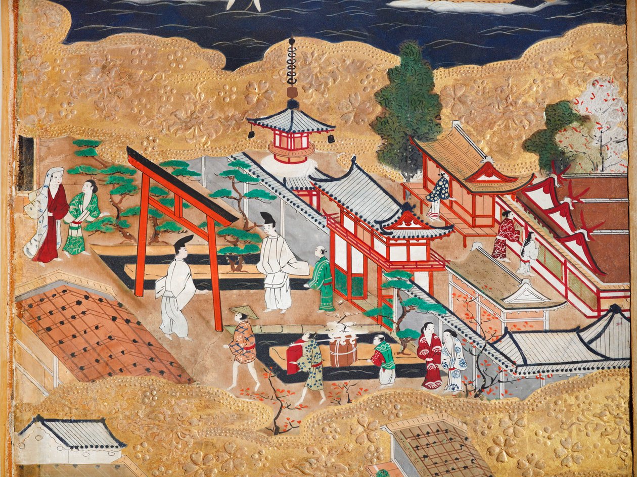 Osakazu Byobu - Biombo japonés de ocho paneles (pintura) de Japanese School