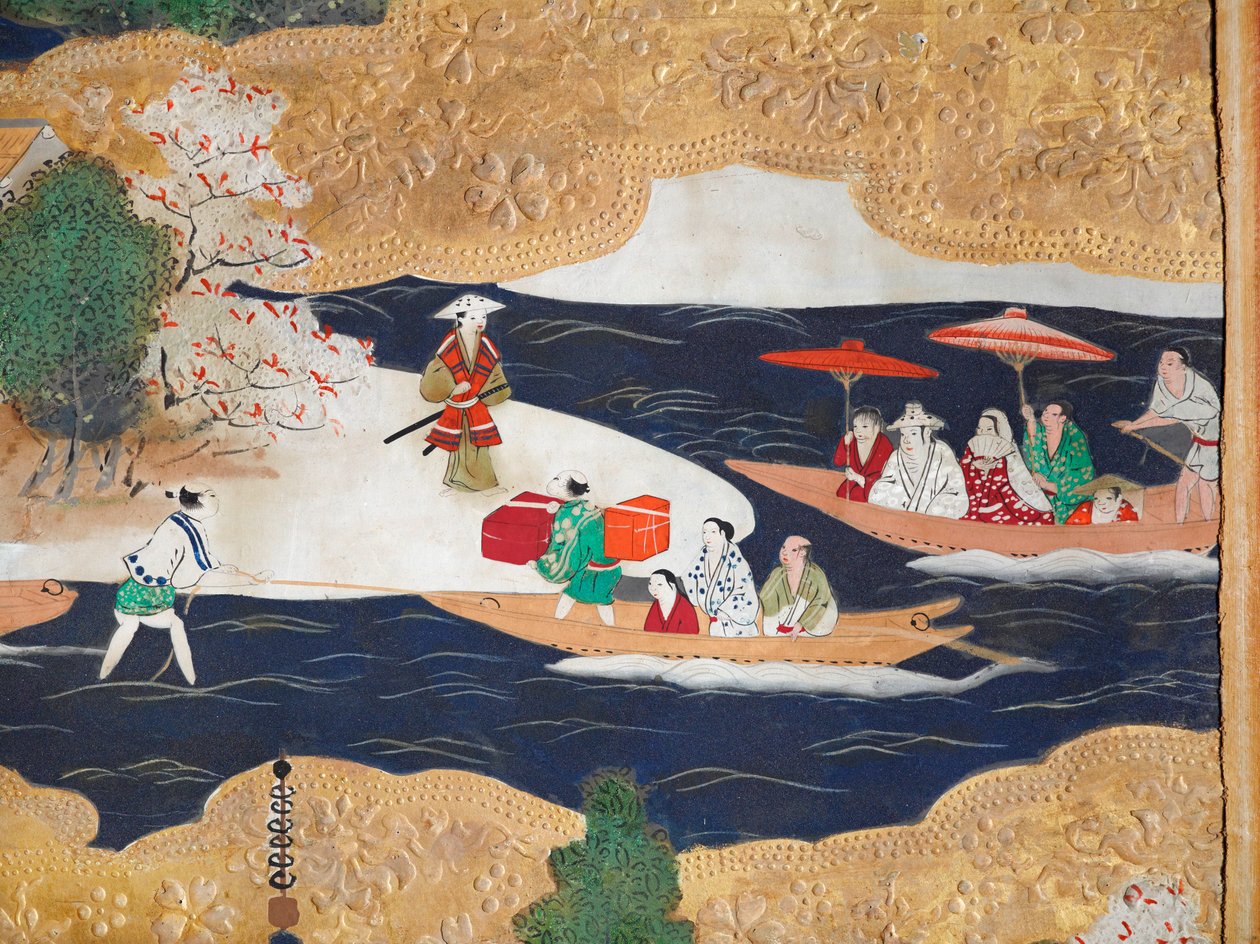 Osakazu Byobu - Biombo japonés de ocho paneles (pintura) de Japanese School
