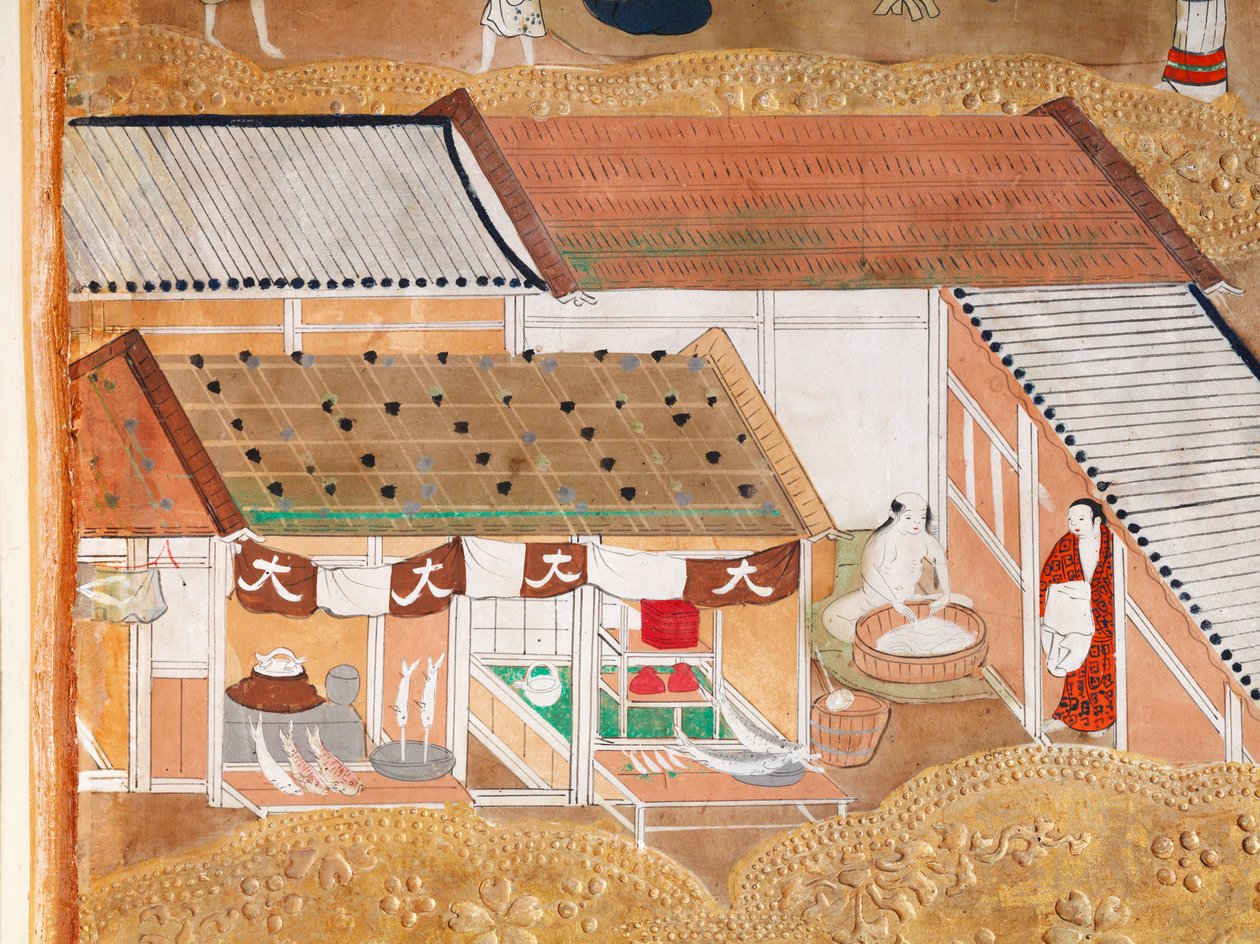 Osakazu Byobu - Biombo japonés de ocho paneles (pintura) de Japanese School