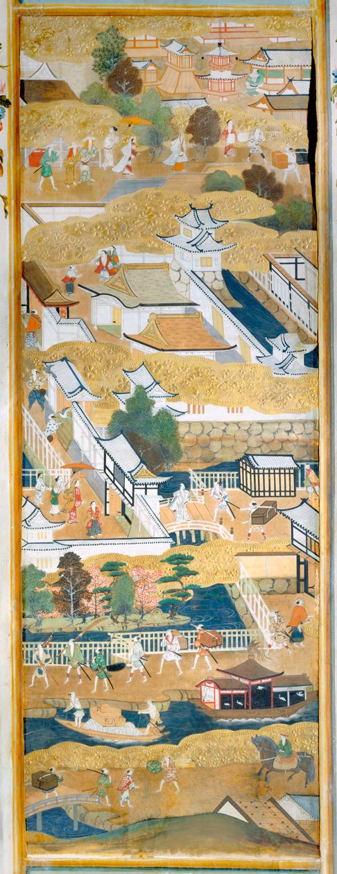 Osakazu Byobu - Biombo japonés de ocho paneles (pintura) de Japanese School