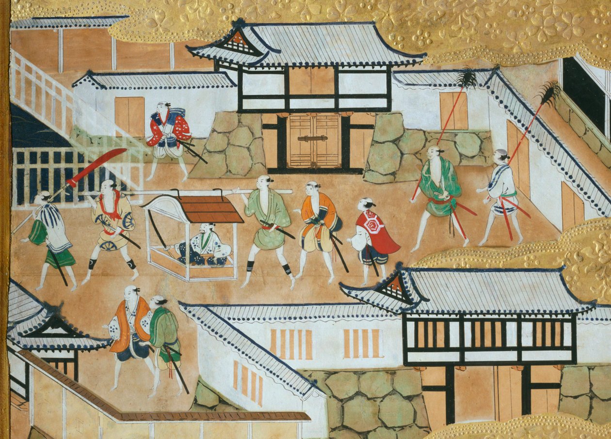 Osakazu Byobu - Biombo japonés de ocho paneles (pintura) de Japanese School