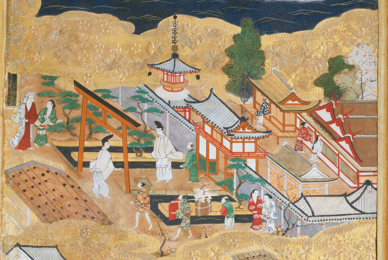 Osakazu Byobu - Biombo japonés de ocho paneles (pintura) de Japanese School