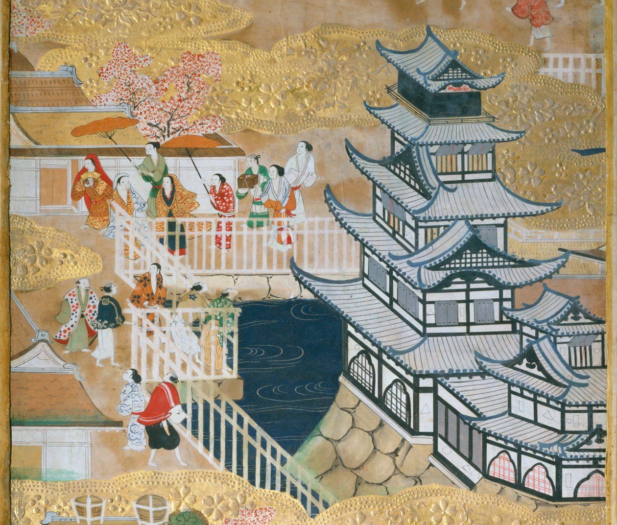 Osakazu Byobu - Biombo japonés de ocho paneles (pintura) de Japanese School