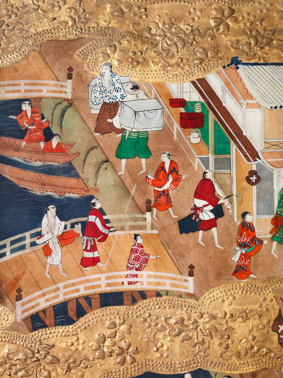 Osakazu Byobu - Biombo japonés de ocho paneles (pintura) de Japanese School