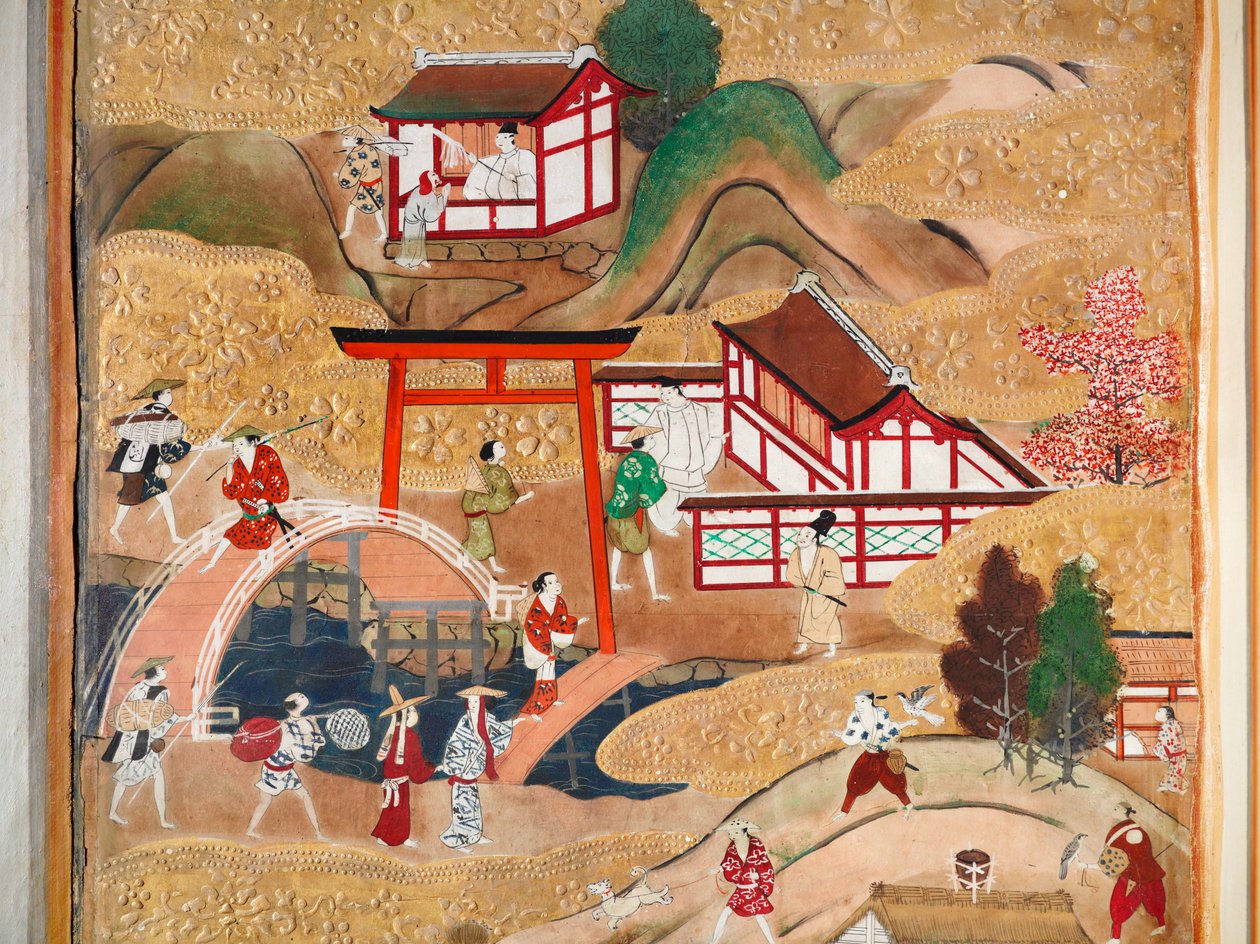 Osakazu Byobu - Biombo japonés de ocho paneles (pintura) de Japanese School