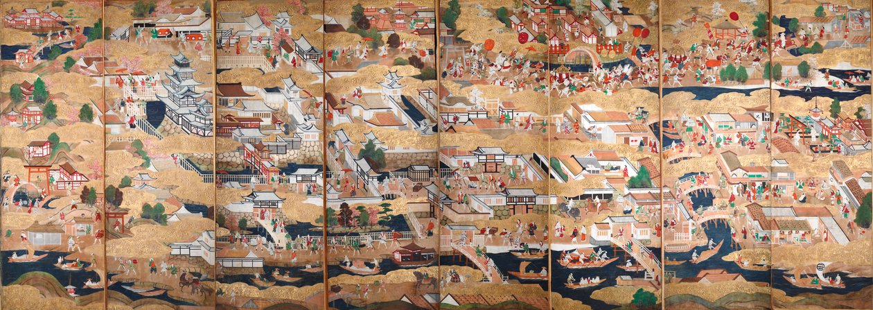 Osakazu Byobu - Biombo japonés de ocho paneles (pintura) de Japanese School