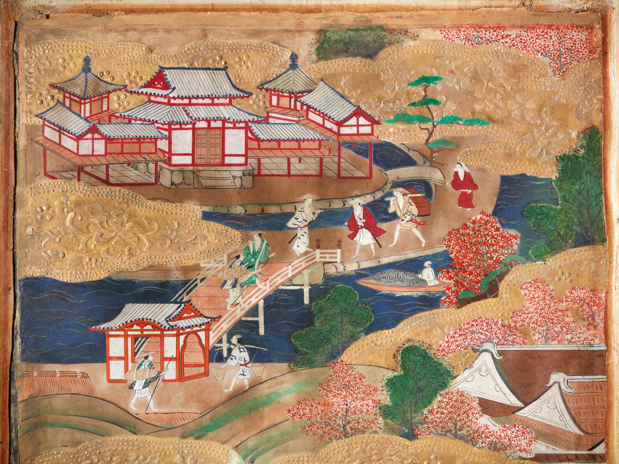 Osakazu Byobu - Biombo japonés de ocho paneles (pintura) de Japanese School