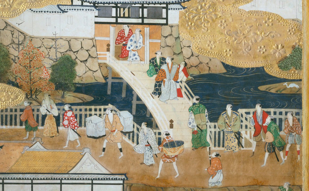 Osakazu Byobu - Biombo japonés de ocho paneles (pintura) de Japanese School