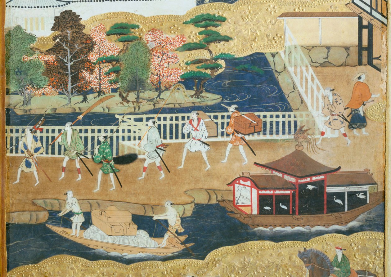 Osakazu Byobu - Biombo japonés de ocho paneles (pintura) de Japanese School