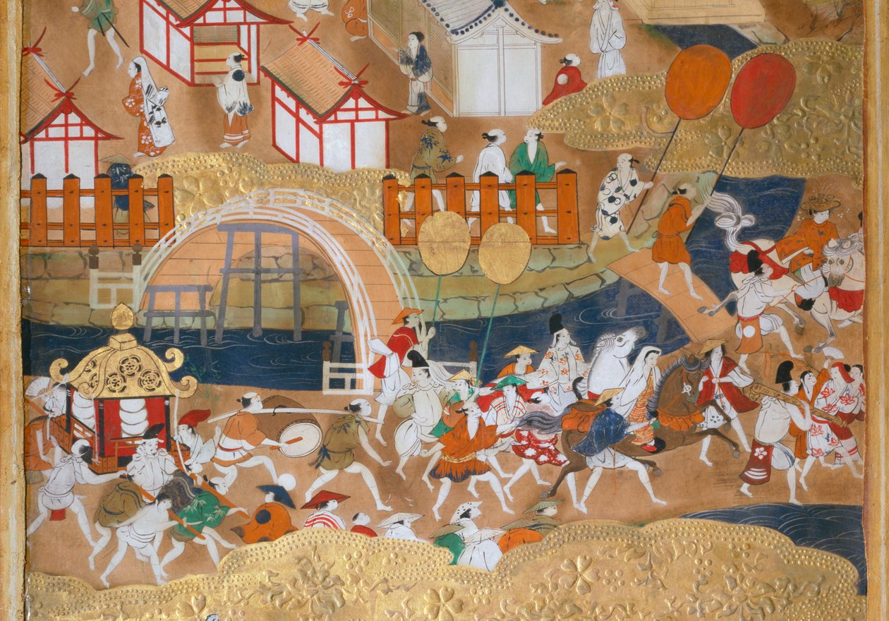 Osakazu Byobu - Biombo japonés de ocho paneles (pintura) de Japanese School