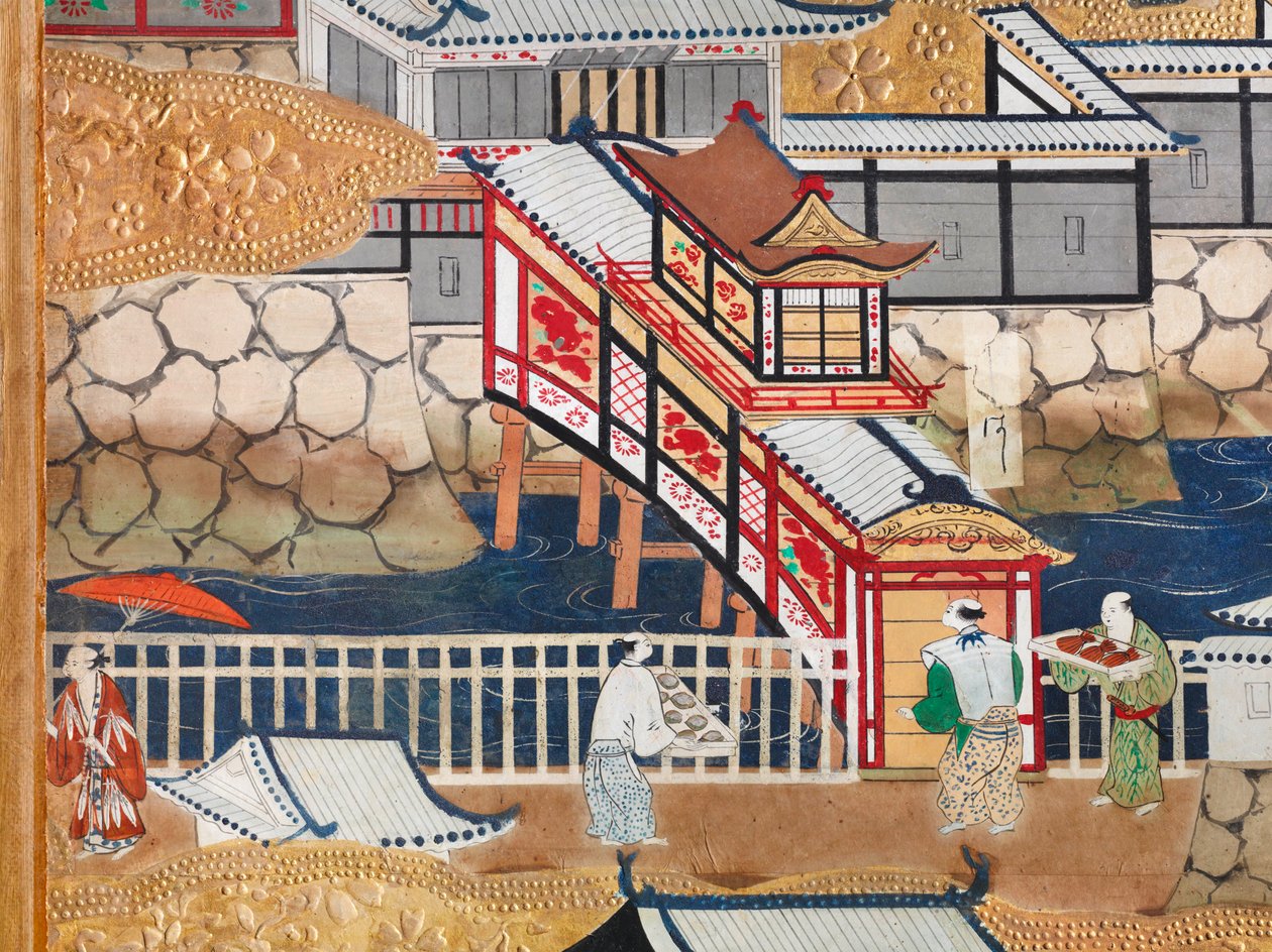 Osakazu Byobu - Biombo japonés de ocho paneles (pintura) de Japanese School