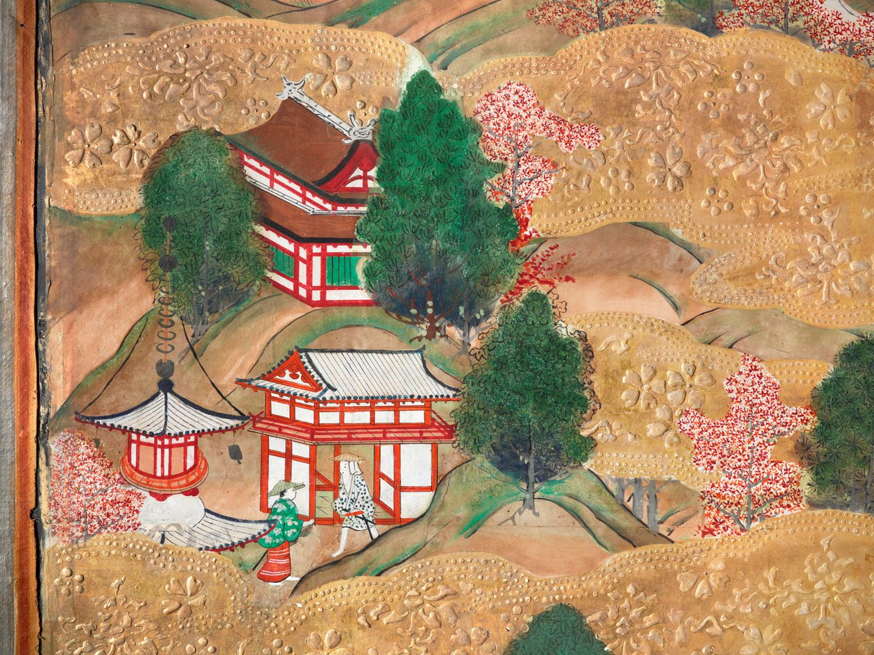 Osakazu Byobu - Biombo japonés de ocho paneles (pintura) de Japanese School