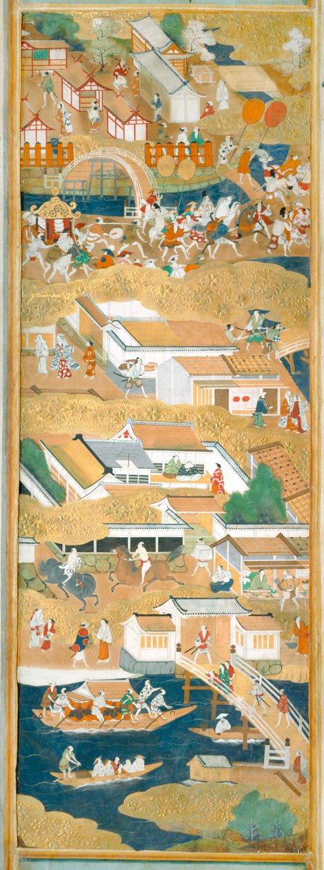 Osakazu Byobu - Biombo japonés de ocho paneles (pintura) de Japanese School