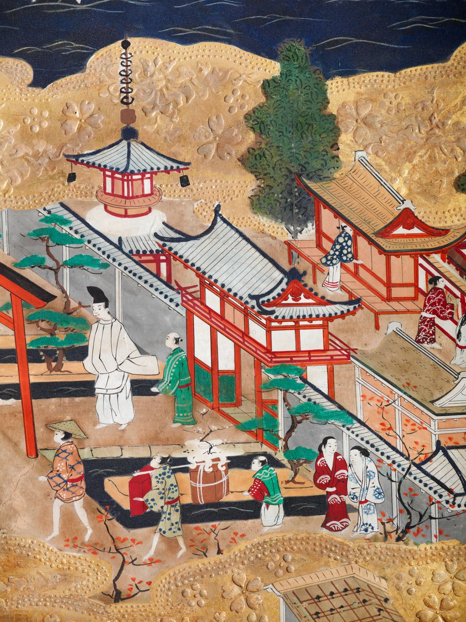 Osakazu Byobu - Biombo japonés de ocho paneles (pintura) de Japanese School