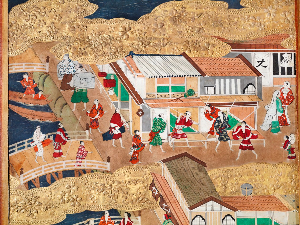 Osakazu Byobu - Biombo japonés de ocho paneles (pintura) de Japanese School