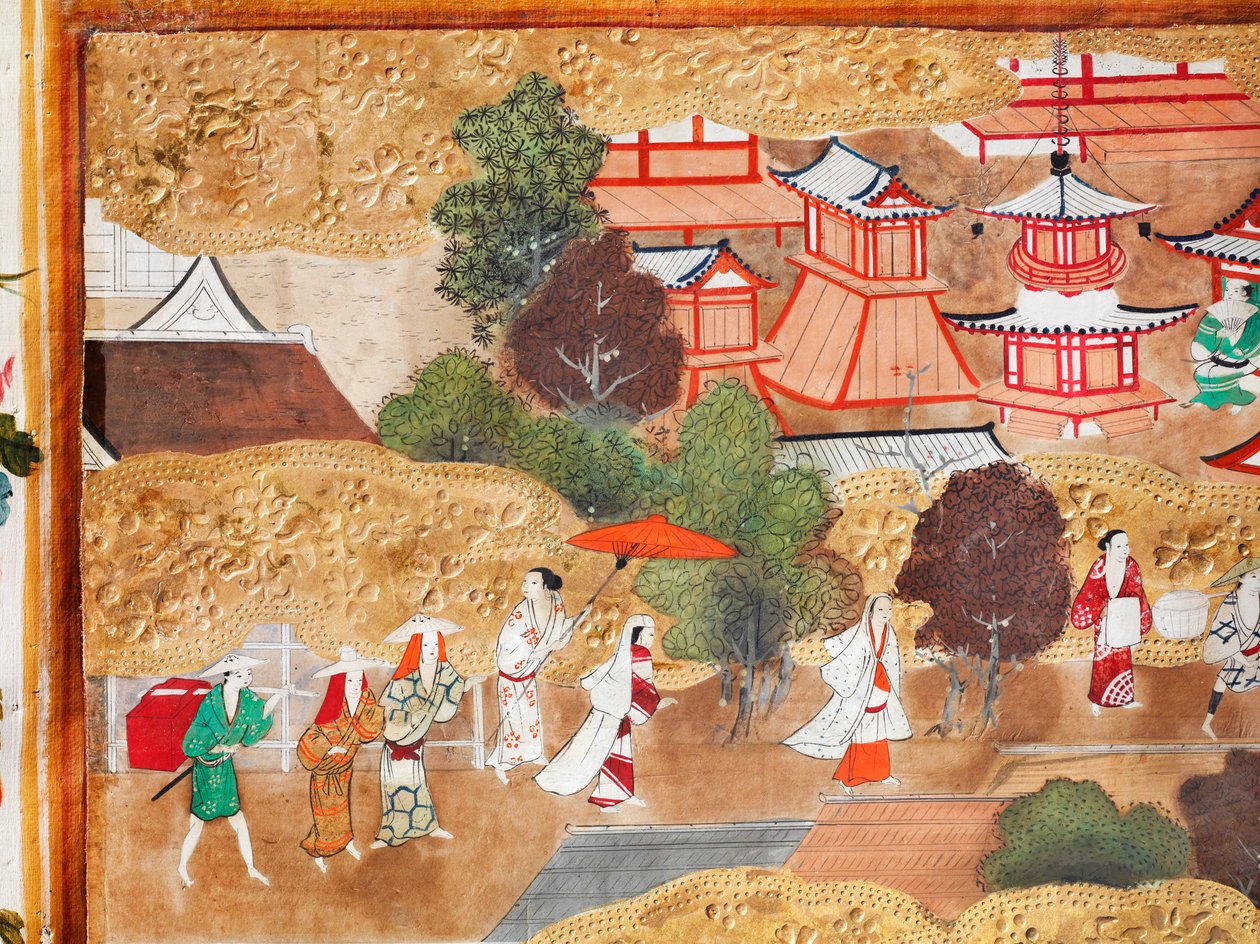 Osakazu Byobu - Biombo japonés de ocho paneles (pintura) de Japanese School