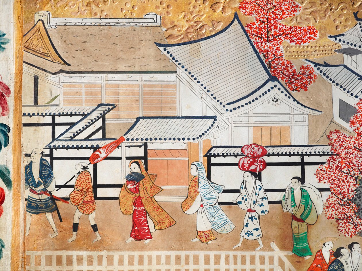 Osakazu Byobu - Biombo japonés de ocho paneles (pintura) de Japanese School