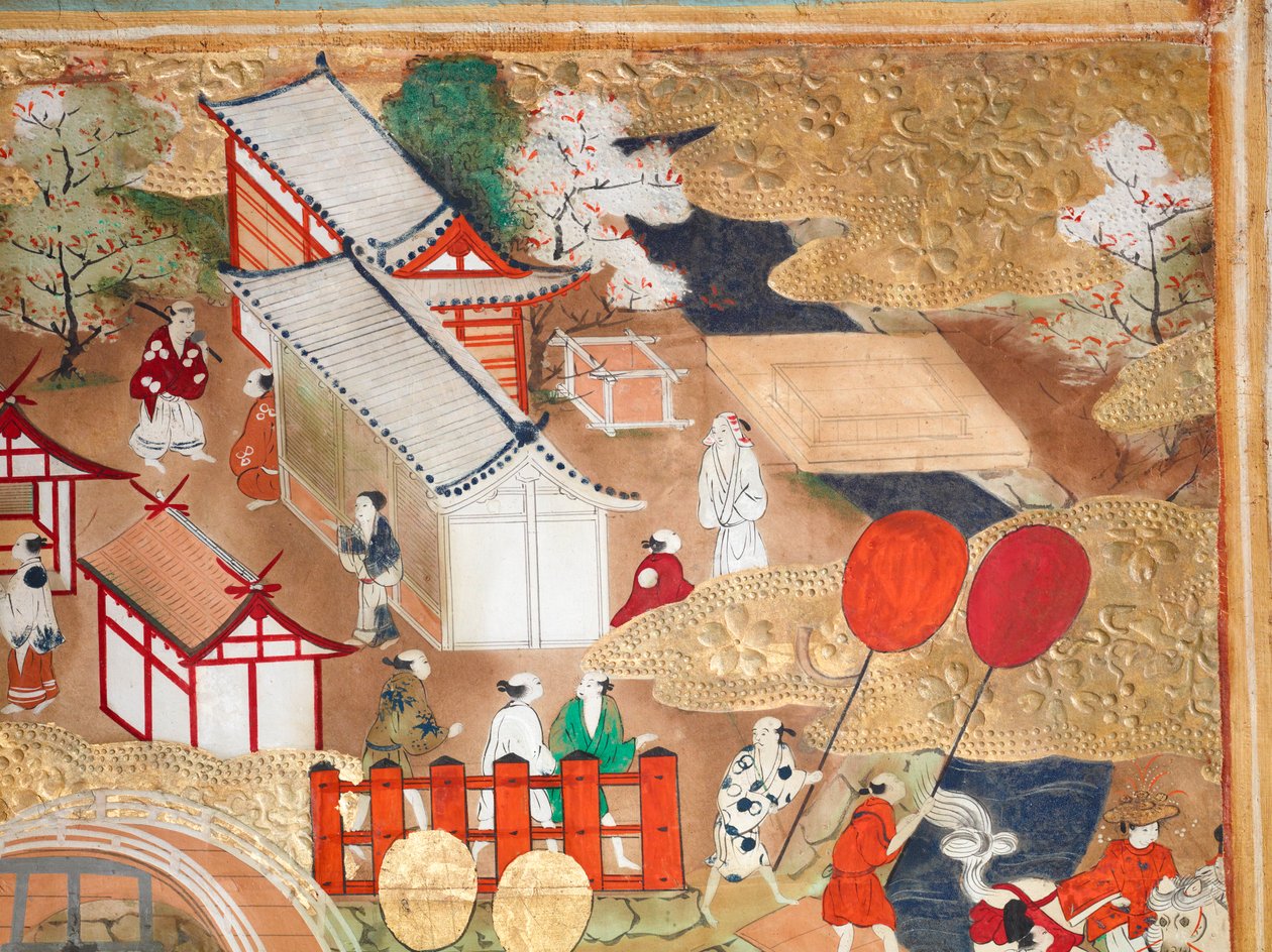 Osakazu Byobu - Biombo japonés de ocho paneles (pintura) de Japanese School