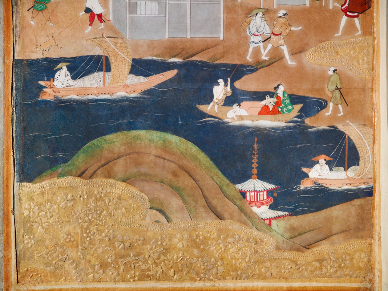 Osakazu Byobu - Biombo japonés de ocho paneles (pintura) de Japanese School