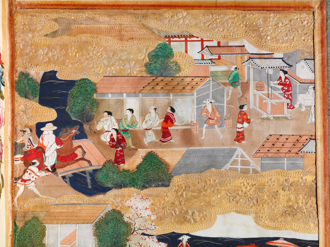 Osakazu Byobu - Biombo japonés de ocho paneles (pintura) de Japanese School