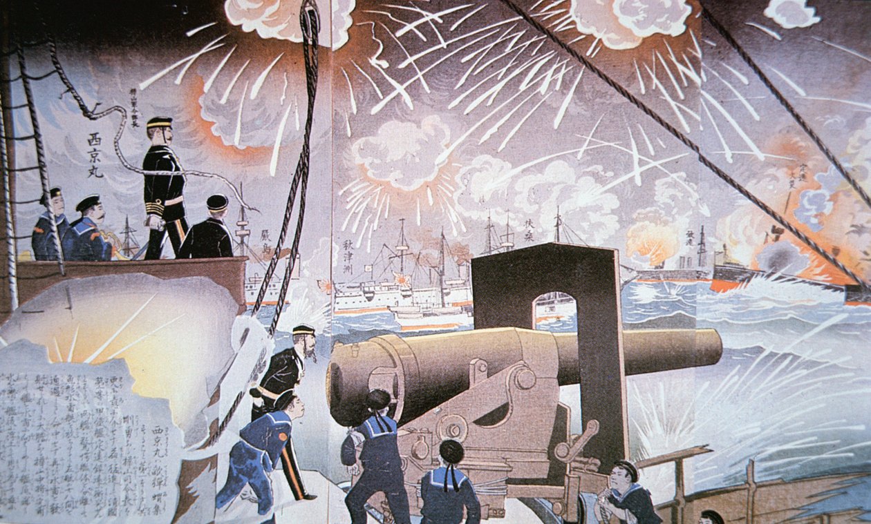 Pintura de la Batalla del Río Yalu en septiembre de Japanese School