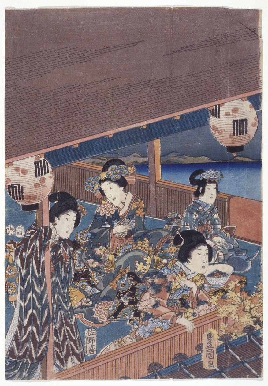 Parte del tríptico Genji (xilografía en color) de Japanese School