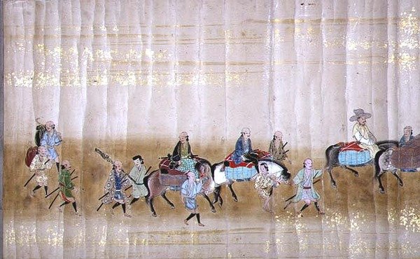 Sexta embajada coreana a Japón en Meireki 1 en el momento de la sucesión de Tokugawa Ietsuna en 1651, posiblemente por Kano Masunobu (1625-94) (detalle) de Japanese School