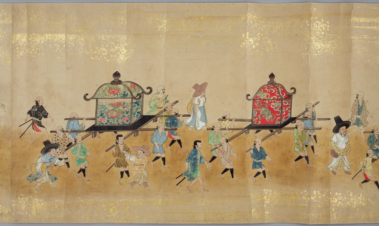 Sexta Embajada Coreana a Japón en Meireki 1 en el momento de la sucesión de Tokugawa Ietsuna en 1651 (detalle) de Japanese School