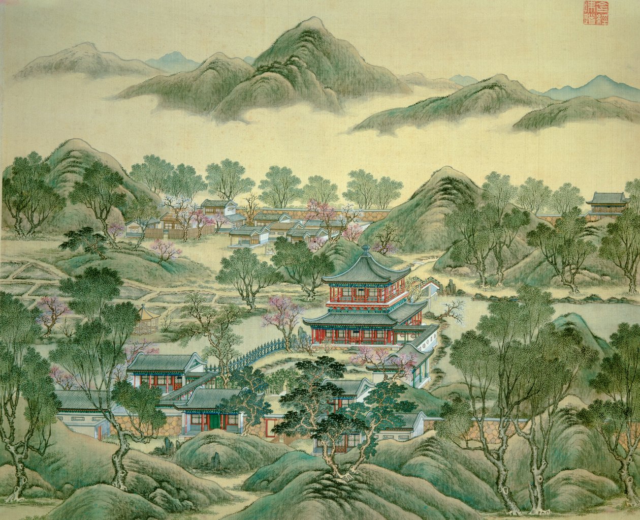 El pabellón de detalle de una impresión japonesa del siglo XIX de Japanese School