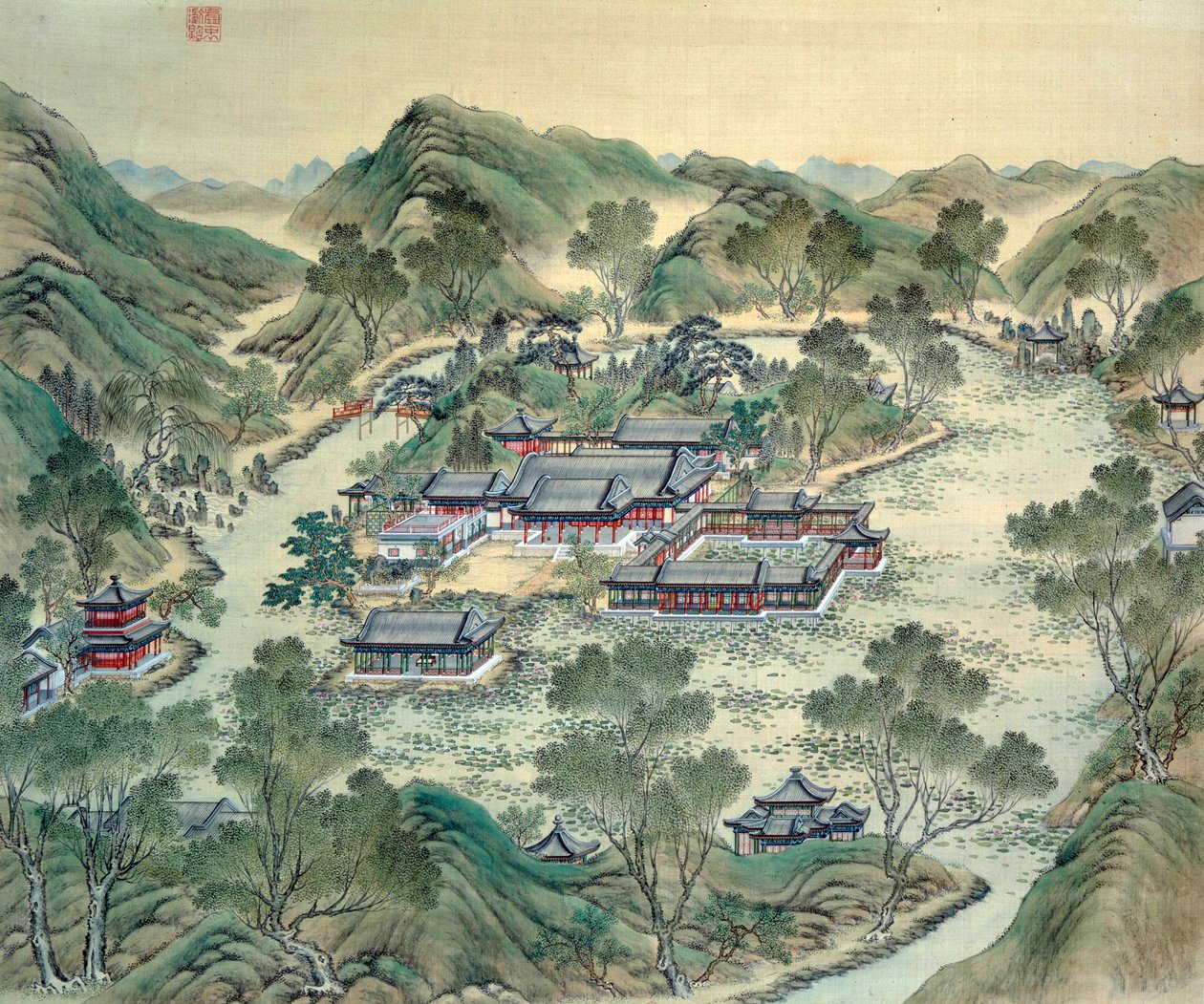 El Gran Palacio (detalle) de una impresión japonesa del siglo XIX de Japanese School