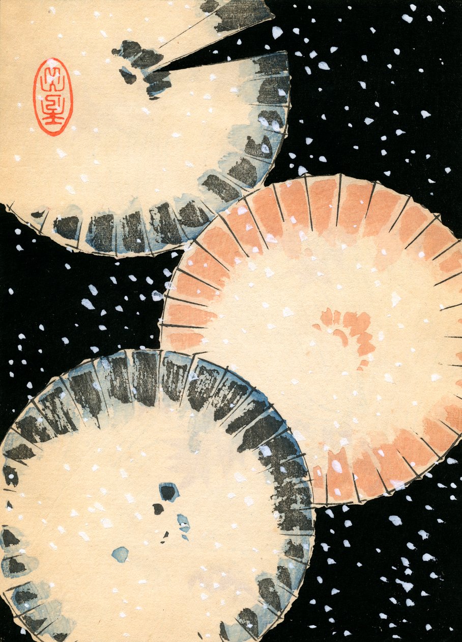 Tres paraguas en la nieve de Japanese School