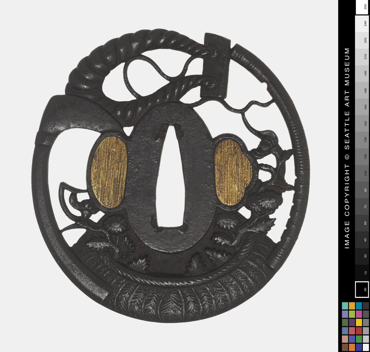Tsuba: Flores, Guadaña, Cuerda de Japanese School