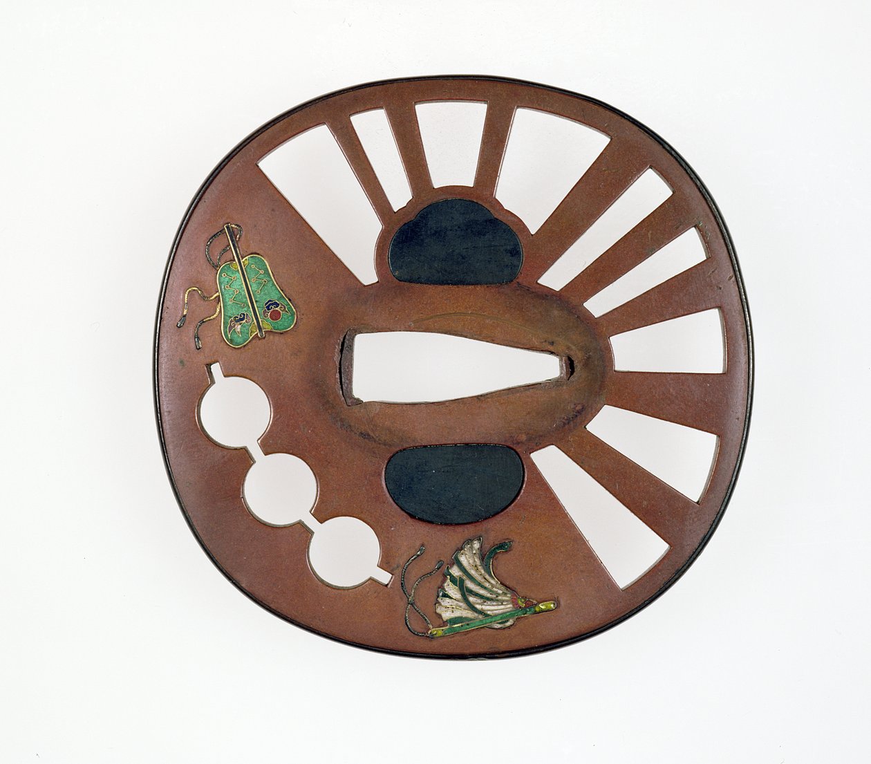 Tsuba decorada con abanicos de Japanese School