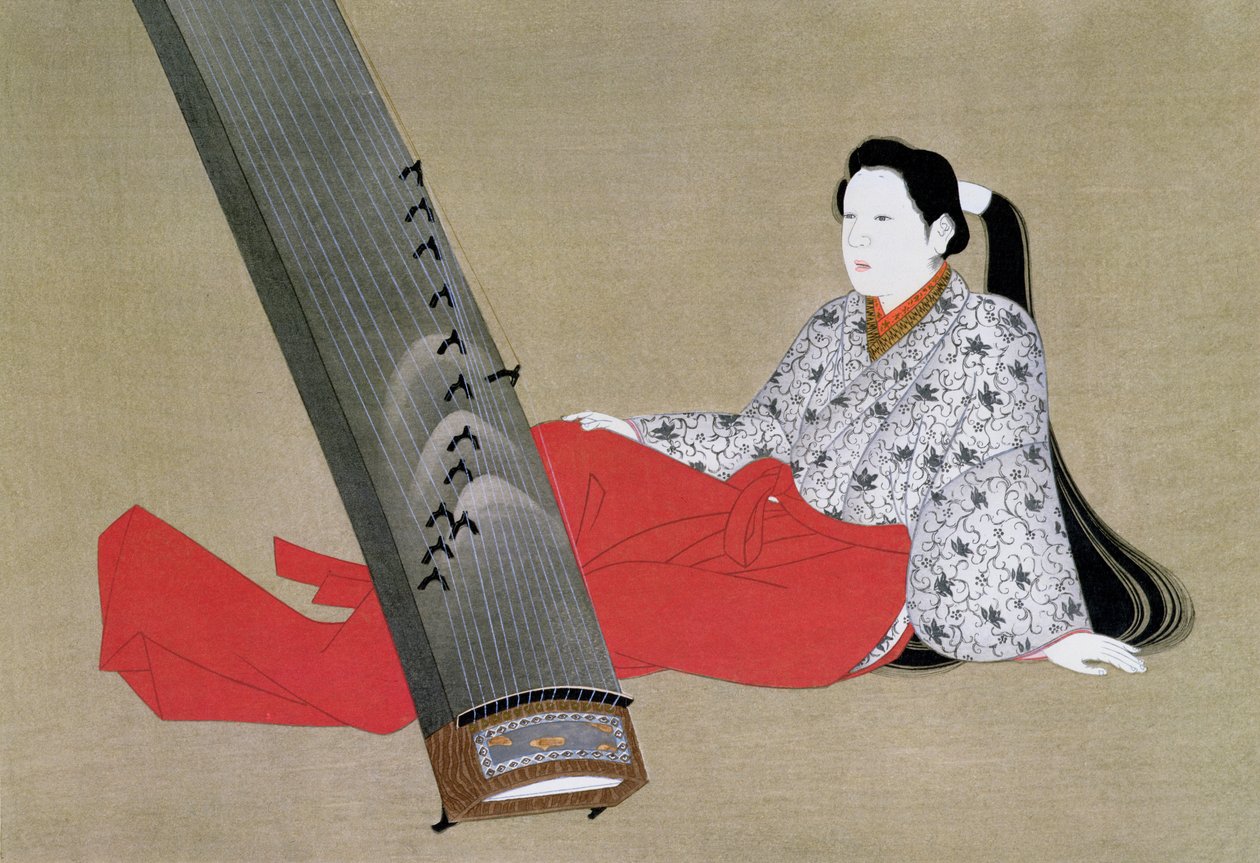 Mujer tocando el koto, reproducido en la revista The Kokka, c.1896-97 de Japanese School