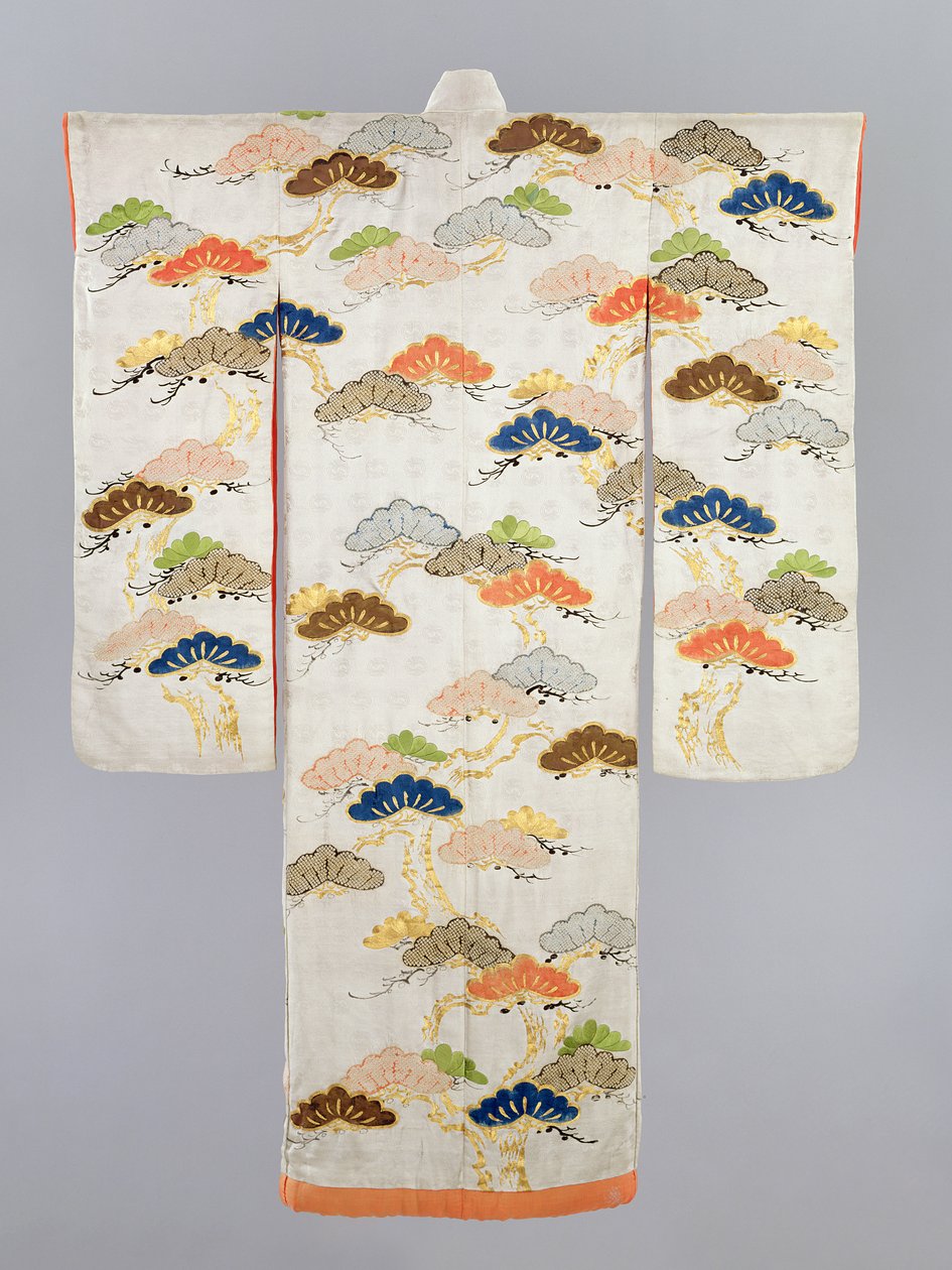 Kimono de mujer, periodo Edo (1600-1868) (seda con hilos metálicos) de Japanese School