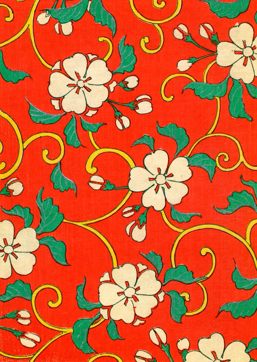 Impresión en madera de flores de manzano de Japanese School