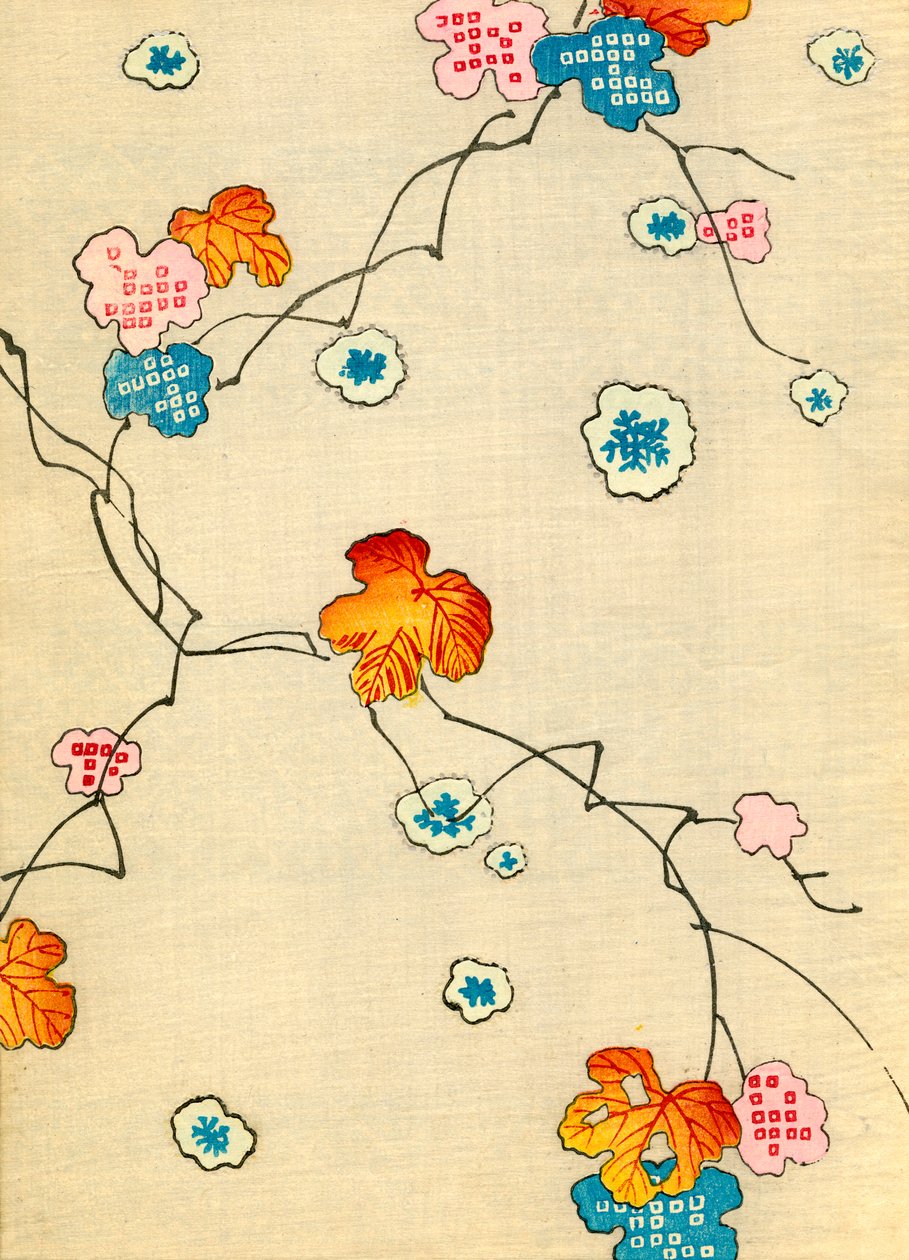 Grabado en madera de hojas de otoño de Japanese School
