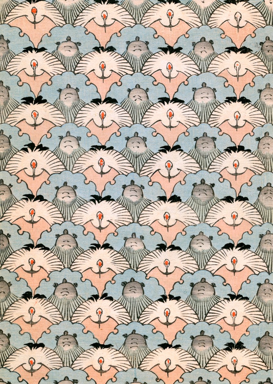 Grabado en madera de ibis y murciélagos de Japanese School