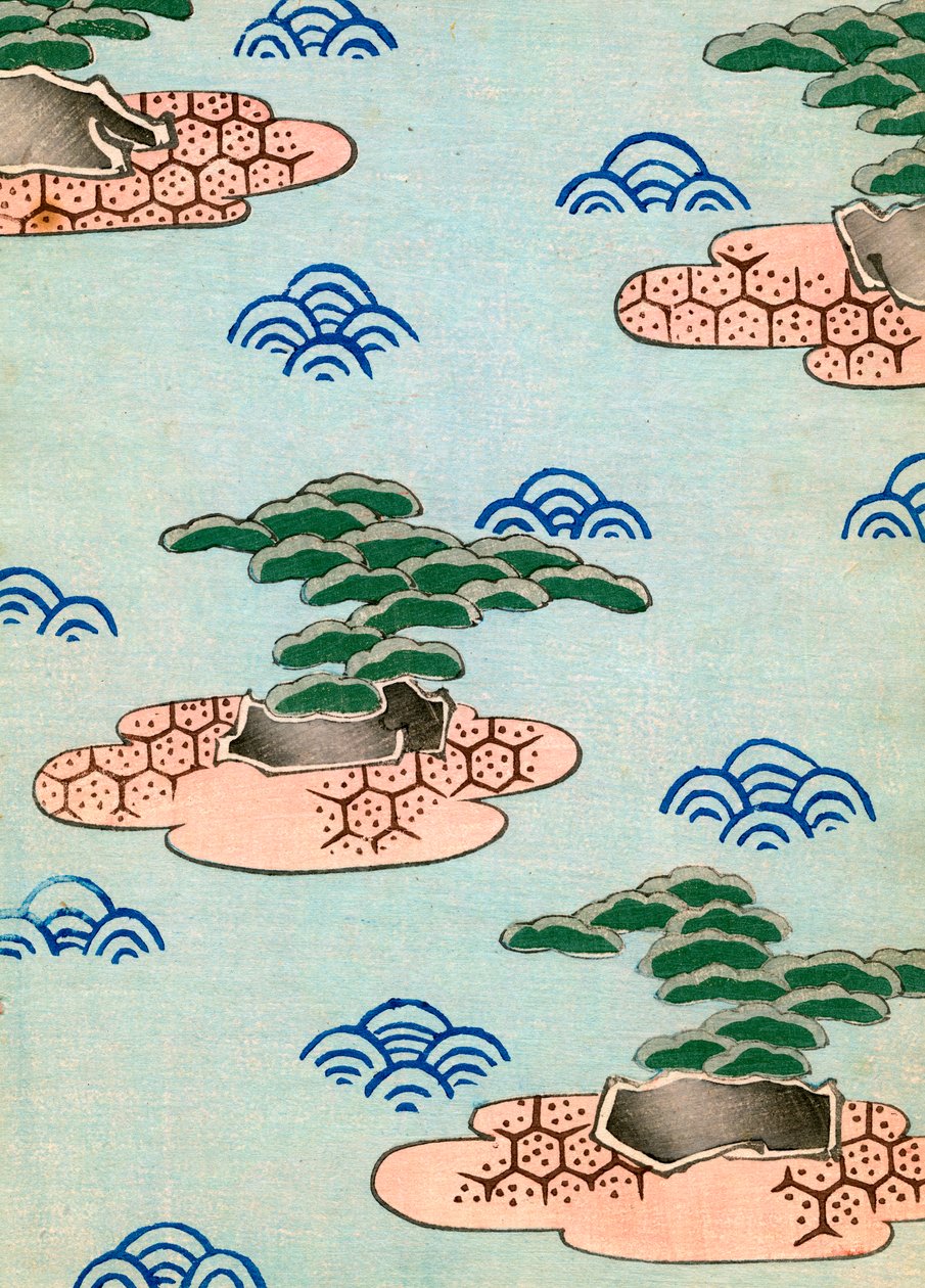 Impresión en madera de árboles en islas de Japanese School