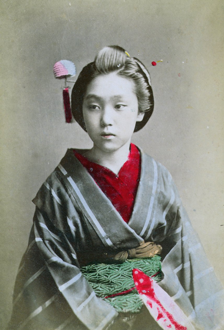 Joven con kimono, c.1860-70 de Japanese School