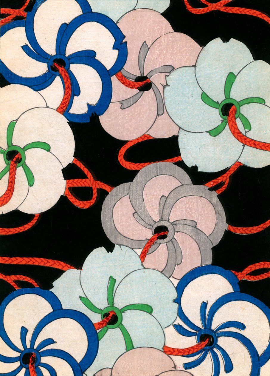 grabado en madera en color de Adornos de Camelia de Japanese School