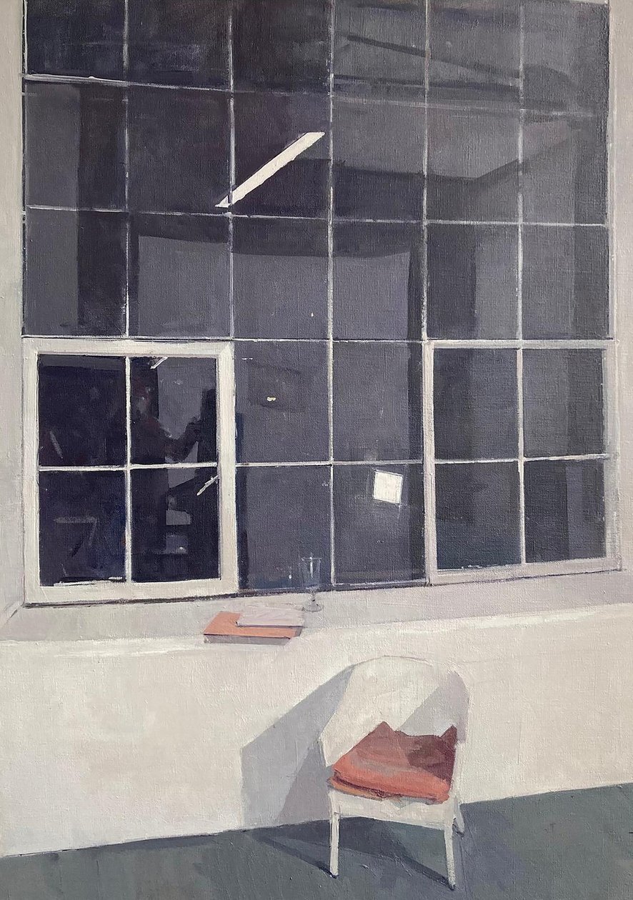 Interior de estudio de noche, 2022 (óleo sobre lienzo) de Jason Line