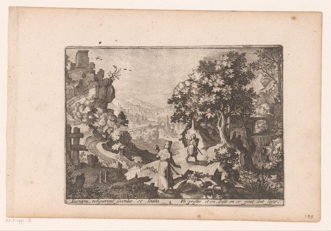 Paisaje con la historia del buen samaritano: el sacerdote y el levita pasan a la víctima y la dejan atrás Historia del buen samaritano (título de la serie) de Jaspar de Isaac (attributed to)
