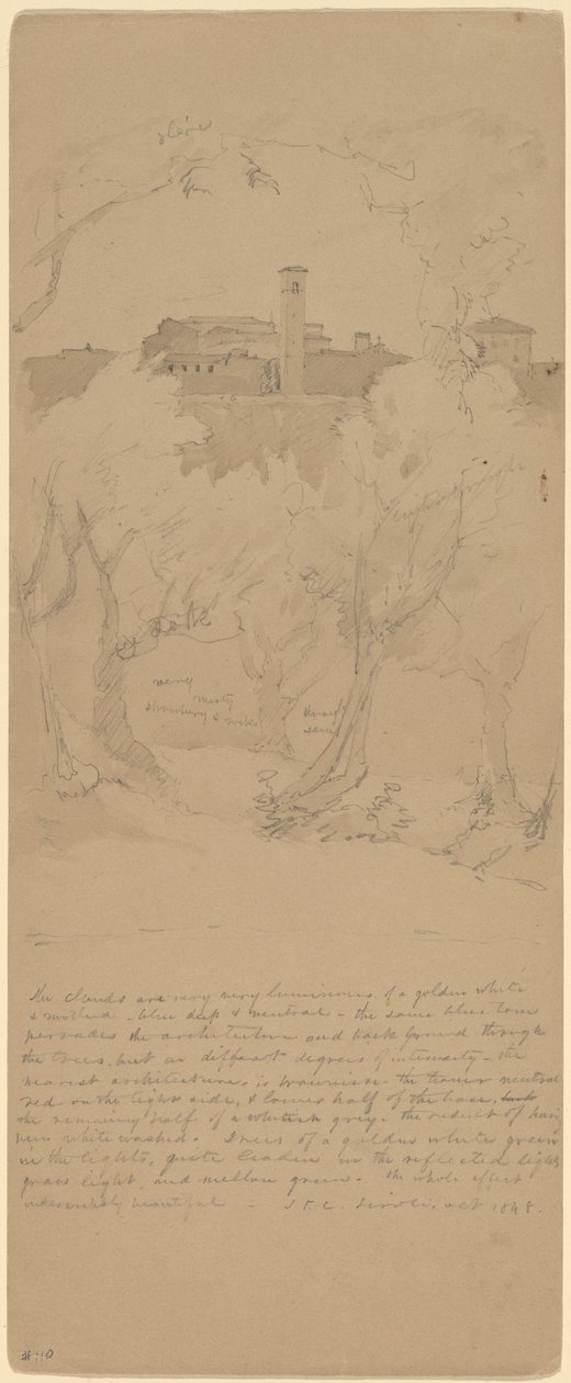 Vista a través de los árboles en Tívoli de Jasper Francis Cropsey